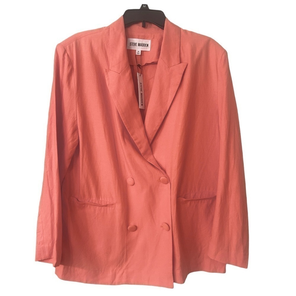 STEVE MADDEN NWT Baldwin Double Breasted Linen Blend Blazer in Spring Rose M… - Picture 3 of 9